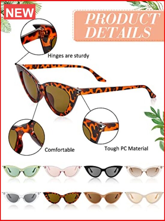 8 Pairs Retro Cat Eye Sunglasses for Women Party main image 2